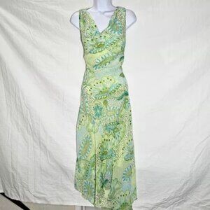 Vintage y2k green patterned cowl neck whimsigoth fairy midi dress